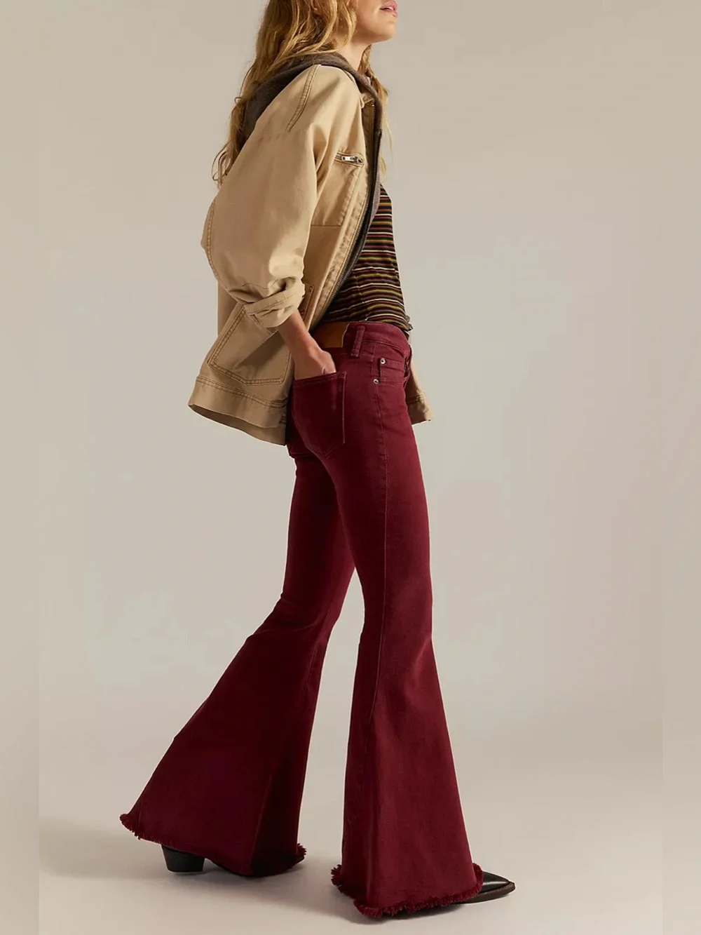 NWT Free People We The Free Emre Low-Rise Flare Jeans - Red Bark Maroon - 28